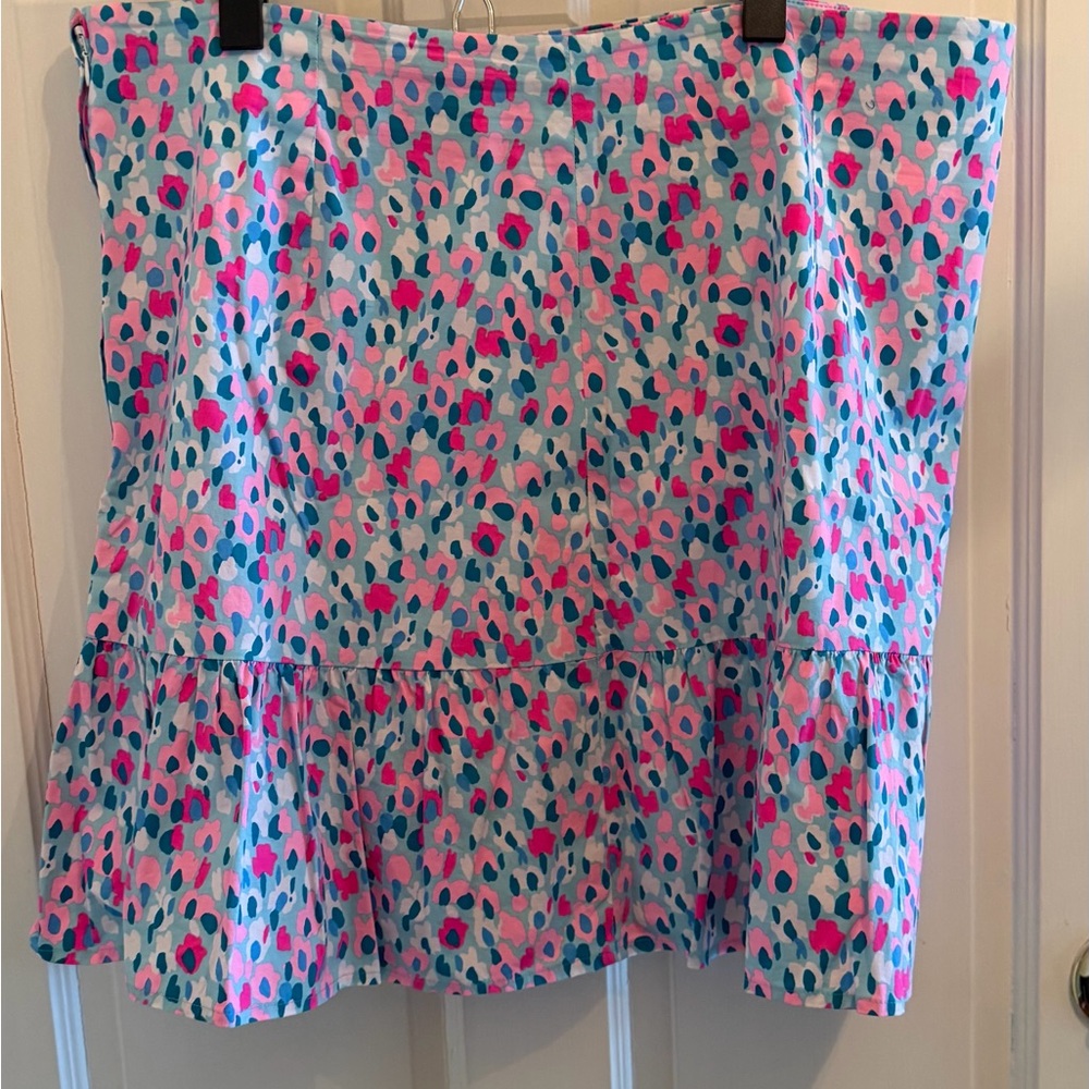 Lilly Pulitzer Blue Pink Teal Printed Ruffle Hem Skirt “Susie Skirt”